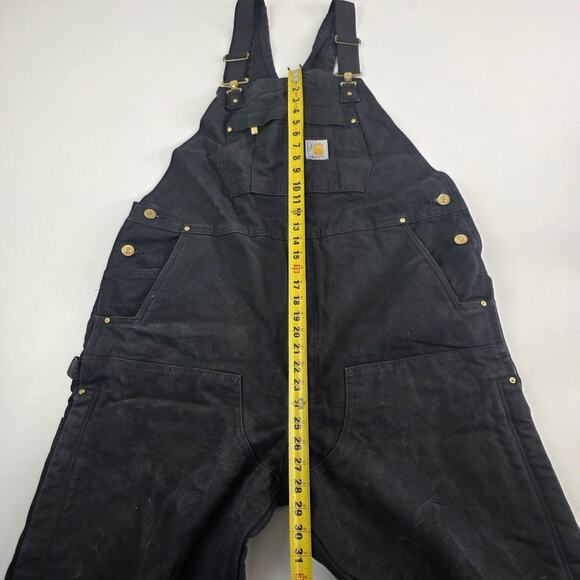 Carhartt Bib Overalls Mens Large Tall Black Insulated Quilt Lined Duck Canvas - Picture 5 of 16